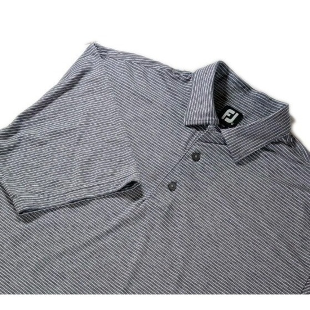 Footjoy FJ Polo Shirt Men's 2XL XXL Grey Striped Golf Performance Stretch Logo